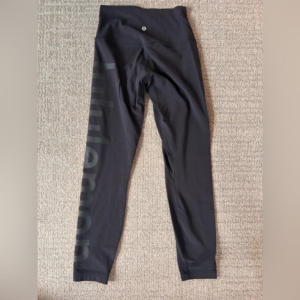 Lululemon Align High Rise Graphic Logo Black Leggings, Size 6